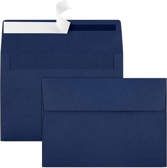 50 Pack 5x7 Envelopes - Self Seal for Invitations, Weddings, Photos & Greeting Cards (Navy Blue)