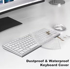 FENIFOX Wireless Keyboard and Mouse, Ergonomic Rechargeable Silent Quiet Slim Compact Full-Size USB C with Number Pad Flat Soft Cover for PC Computer Laptop Mac MacBook iMac TV Windows - Silver White