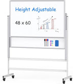 maxtek Dry Erase Whiteboard Height Adjustable, Easel Stand Rolling White Board on Wheels - 48 x 60 Large Mobile Dry Erase Board, 4' x 5' Double Sided Magnetic Whiteboard for School Office Home