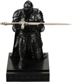 Medieval Armored Warrior Wearing Outerwear, Mobile Phone Stand Knight Pen Holder Desk Organizers, Resin Bookends Paperweight with a Letter Opener for Desk (Black)