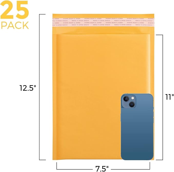 Fuxury Kraft Bubble Mailer 7.25x12 Inch 25 Pack，CD DVD Mailers,Strong Adhesion Padded Envelopes,Self Seal Bubble Envelope, Waterproof Cushioned Shipping Packaging for Small Business