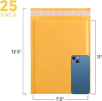 Fuxury Kraft Bubble Mailer 7.25x12 Inch 25 Pack，CD DVD Mailers,Strong Adhesion Padded Envelopes,Self Seal Bubble Envelope, Waterproof Cushioned Shipping Packaging for Small Business