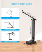 Power Strip with LED Desk Lamp, 3 Outlets 4 USB Ports(2 USBC) 4 Modes 5 Level Touch Lamp Small Desk Lamp for Home Office Bedroom Bedside, Study Reading Light, 5ft Extension Cord, Dorm Room Essentials