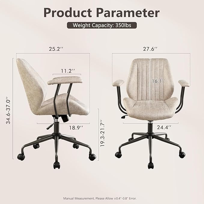 Mid Century Modren Office Chair - Swivel Executive Chair with Lumbar Support, Mid Back Ergonomic Computer Desk Chair with Wheels,Faux Lether Suede Task Chair,350lbs (Beige, Mid Back)