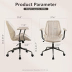 Mid Century Modren Office Chair - Swivel Executive Chair with Lumbar Support, Mid Back Ergonomic Computer Desk Chair with Wheels,Faux Lether Suede Task Chair,350lbs (Beige, Mid Back)