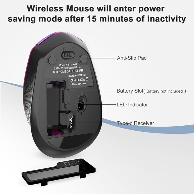 RaceGT USB C Wireless Mouse - 2.4G Cordless with 6 Buttons and 3 Adjustable DPI for MacBook Pro/Air, Laptop, Desktop, PC