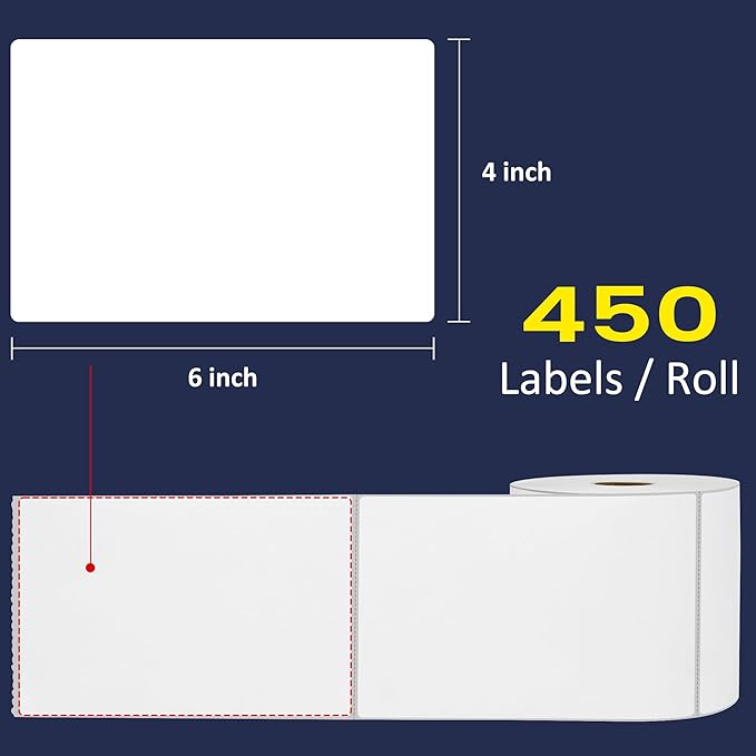 L LIKED 4" x 6" Direct Blank Thermal Shipping Labels with 450 per Roll - Compatible with Zebra 2844 ZP-450 ZP-500 ZP-505 (1 Rolls - 450 Labels)