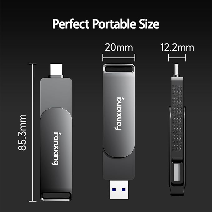 1TB External SSD USB Flash Drive Up to 2000MB/s USB 3.2 Gen2, 2-in-1 Dual USB Drive Type-C, Memory Stick Solid State Thumb Drive for iPhone 15/16 Pro/Android/Windows/MacPC/Laptops