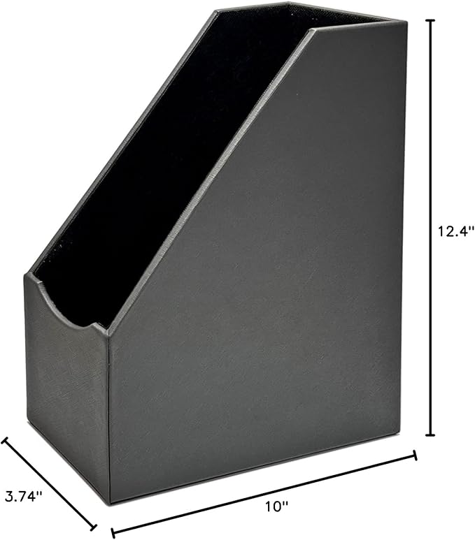 UnionBasic Magazine File Holder - Office Leatherette Desktop Document File Folder Journals Organizer Racks, Grey, Set of 4