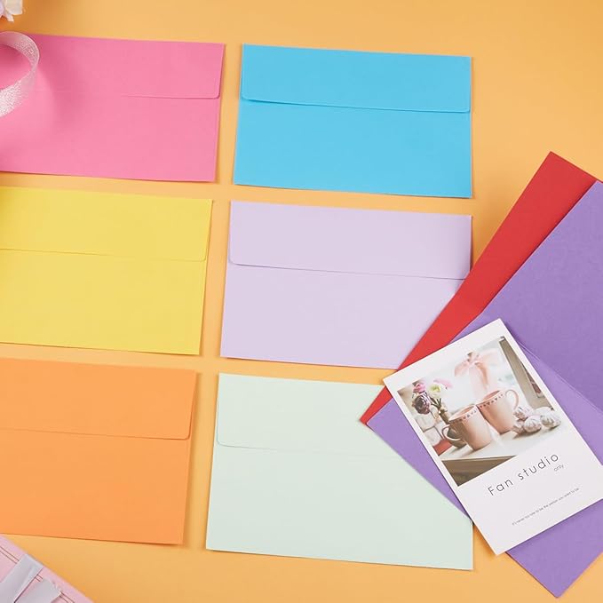 Wishop 50 Pack Self-Adhesive Envelopes with Fold Cards for Wedding Invitations, Greeting Cards, Baby Shower, Letter Mailing (Colorful, 4x6)
