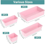 WOWBOX 25 PCS Plastic Drawer Organizer Set, 4 Sizes Desk Drawer Divider Organizers and Storage Bins for Makeup, Jewelry, Gadgets for Kitchen, Bedroom, Bathroom, Office, Pink