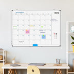 WALGLASS Dry Erase Calendar Whiteboard, 48" x 36" Monthly Large Dry Erase Calendar for Wall, Double-Sided Hanging White Board with Silver Aluminum Frame for Home, School, Office, Kitchen