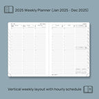 POPRUN 2025 Planner (Medium Size 8.5''x 6.5'' Hardcover) - Daily Weekly and Monthly Calendar Agenda 2025 Appointment Book with Hourly Time Slots, Monthly Tabs, 100 GSM - Pacific Green