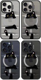 MOSNOVO Magnetic Case for iPhone 15 Pro, 10ft Military-Grade Protection, Compatible with Magsafe, Shockproof Phone Case for iPhone 15 Pro - Hidden Black Cat - Clear Black