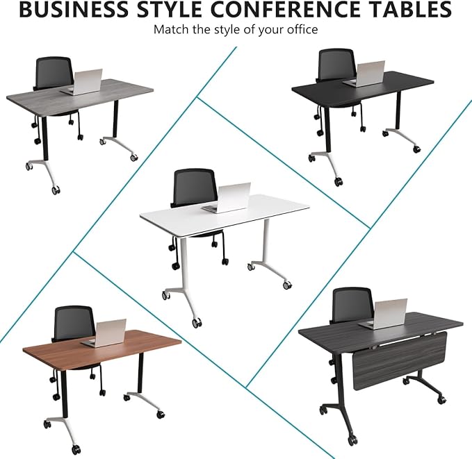 Conference Room Table, Folding Conference Tables,Thicken Grey Tabletop,Flip Top Wooden Seminar Meeting Room Table for Conference Room Offices (6, Black+White, 47.2“)