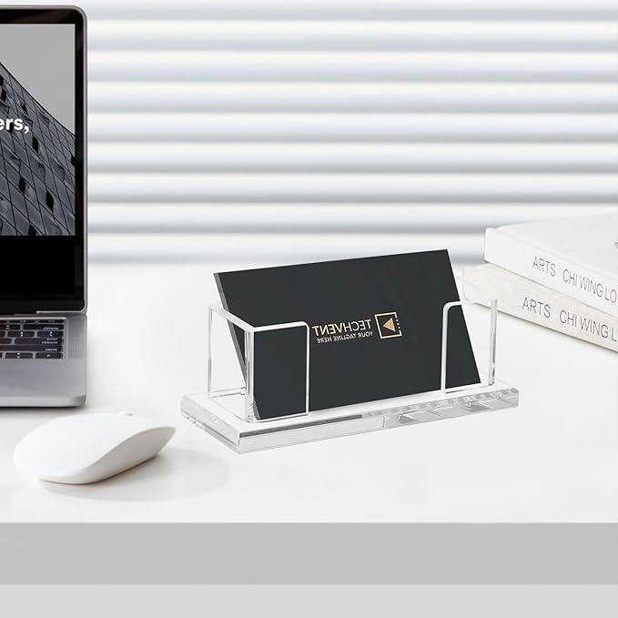 Weiai Acrylic Business Card Holder Stand for Desk, 2 Pieces Modern Clear Base Business Card Organizer Display
