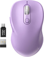 WisFox 2.4G Wireless Mouse for Laptop, Ergonomic Computer Mouse with USB Receiver and Type-C Adapter, 3 Adjustable Levels DPI, 6 Button Cordless Wireless Mice (Violate)