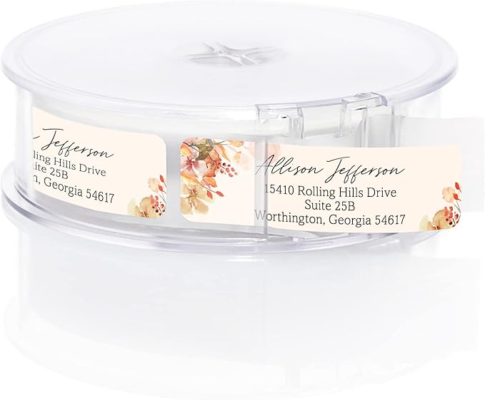 Rust Orange Floral Rolled Address Labels / 250 Personalized Return Address Labels/Designer Address Stickers in Elegant Plastic Dispenser