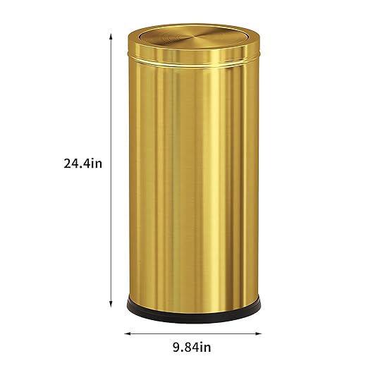 Brushed Gold Kitchen Trash Can with Swing Lid 7.8Gallon,Stainess Steel Commercial Garbage Can Wastebaskets for Shopping mall,Hotel Lobby,Airport, Elevator Entrance Using(Gold, 7.8 Gallon)