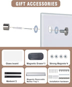 Magnetic Glass Whiteboard，24"x18" Wall Mounted Frameless Dry Erase Board for Office, Home & School Ultra White