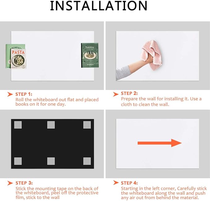 Magnetic Whiteboard Contact Paper for Wall 36 x 24 inches, Magnetic Dry Erase White Board Sticker with Non-Adhesive Backing for Office Home School