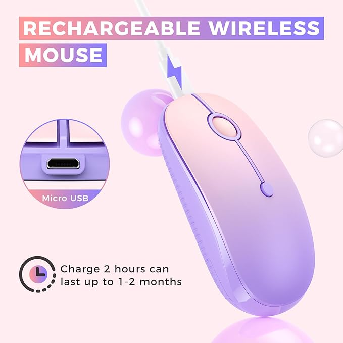 VssoPlor Type C Wireless Mouse, USB C MacBook Wireless Mouse Dual Mode 2.4G Cordless Mice with Nano USB and Type C Receiver Compatible with PC, Laptop, MacBook, ipad-Gradient Purple