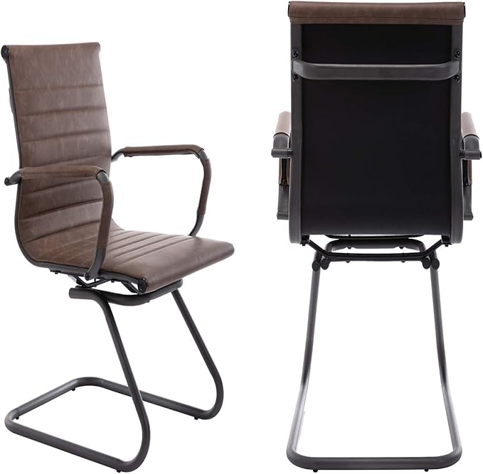 Heavy Duty Office Chair Reception Chairs Leather Conference Chairs Back Support Guest Chair, Set of 2 (Vintage Brown)