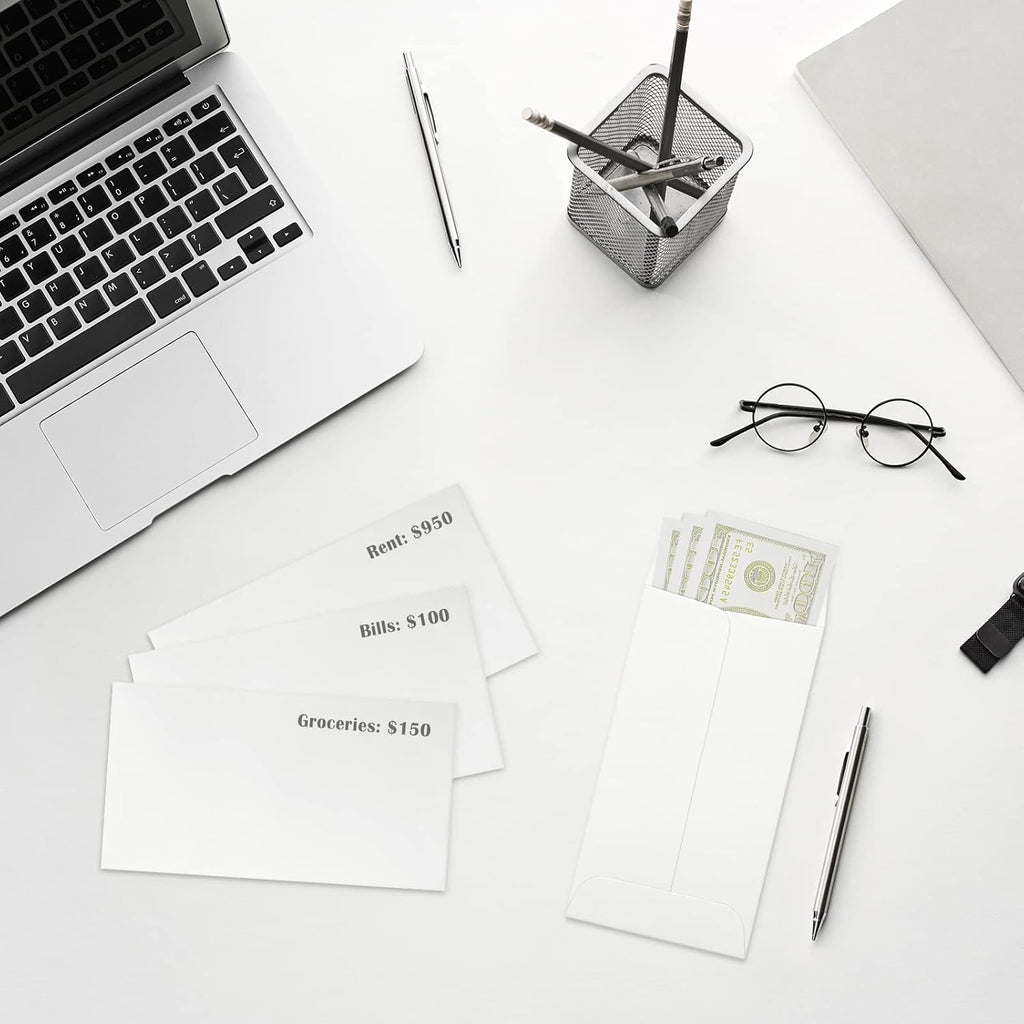 ValBox 3.5x6.5 Money Envelopes, White Kraft #7 Coin Envelopes, Small Parts Envelope with Gummed Flap for Seed, Cash, Budgeting (Pack of 100)