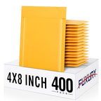 Fuxury Kraft Bubble Mailers 4x8" 400Pack Padded Envelopes Thick Bubble Envelopes Usable Size 4x7" Waterproof Cushioned Padded Mailers Packaging for Small Business #000 Yellow
