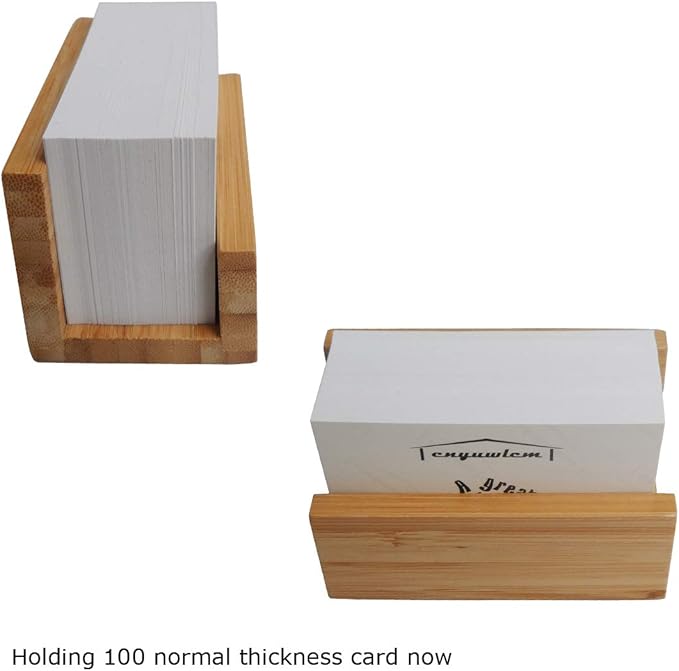 enyuwlcm 2 Pack Bamboo Wood Desktop Business Card Holder Display for Desk Sturdy Business Card Stand for Office Tabletop Counter Organizer