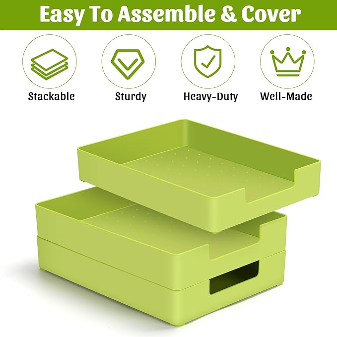 Letter-Size Tray Desk Letter Tray Paper Tray, Sturdy Heavy-Duty Plastic Printer Paper Tray, Single-Tier Stackable File Storage Organizer for Office Home (1, Green)