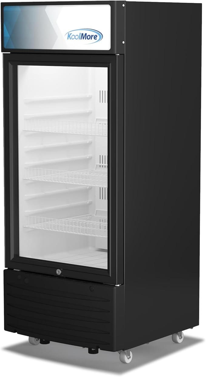 KoolMore KM-MDR-1D-6C 6 Cu. Ft. Commercial One Glass Door Display Upright Beverage Refrigerator Cooler Merchandiser-22.8 in. x 21.4 in. x 52.7 in. [Black]