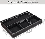 KINGFOM Pu Leather Desk Organizer Tray, 4 Compartment Office Storage Supplies Stationery Drawer Tray, Nightstand Bedside Tray for Key, Wallet, Sunglass, Watch, Coin, Phone Valet Tray Stackable Black