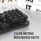 Wireless Keyboard and Mouse Combo, Cute Full Size 104-Key Typewriter Retro Round Keycaps Keyboard for PC Laptop,Windows,Desktop,Perfer for Home and Office Keyboards (Black)