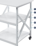 Large Printer Stand with Height Adjustable Storage Shelf, 23.6 x 23.6 Inches Square Printer Table with Industrial Wheels, Multi-use 3 Tier Rolling Printer Cart for Home Office - White