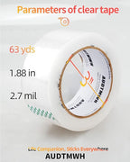 Clear Packing Tape, Heavy Duty Packaging Tape Designed for Moving, Packing, Shipping and Mailing, 1.88" x 63 yds, 6 Rolls