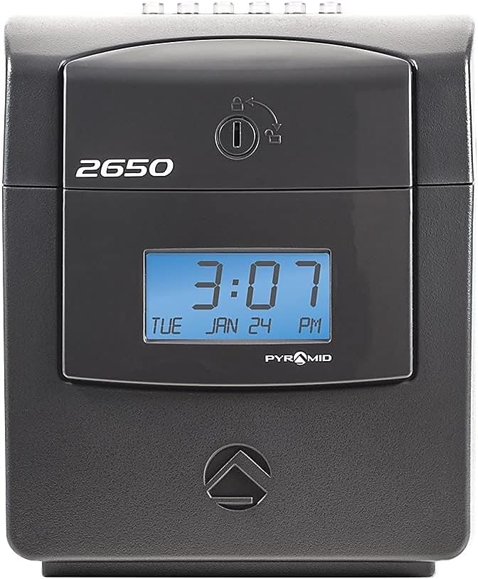 Pyramid Time Systems - Pyramid Technologies 2650 Pro Auto Aligning Time Clock, Bundle Includes: 25 Time Cards, Ribbon and 2 Security Keys - Charcoal (5 "h x 7.25 "w x 8.5" d)