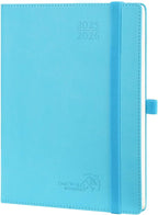 POPRUN Planner 2025-2026 (Medium - 6.5'' x 8.5'') Academic Weekly Calendar (July 2025 - June 2026) with Hourly Time Slots, Monthly Tabs, 100GSM Thick Papers, Leather Soft Cover - Blue Green