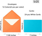 Wishop A7 Colorful Gummed Envelopes and Blank Cards 24 Pieces A7 Envelopes and 24 Pieces 5x7 Colorful Flat Cards for Weddings, Invitations, Birthday, Baby Shower (Multicolor)