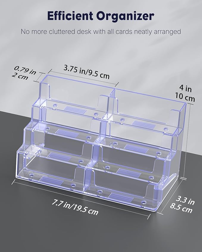 Uniclife 4 Pack Acrylic Business Card Holder for Desk 8 Slots Clear Business Card Display Stand for Men & Women Desktop Business Card Organizer Card Stand for Office Home Exhibition, 480 Card Capacity