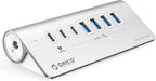 ORICO 7 Port USB Hub 10Gbps, Aluminum USB 3.2 Gen 2 Hub, 6 USB 3.2 Data Ports, 1 PD 60W Ports, 24V 3A Power Adapter, 3.28Ft A to C Cable, USB Data Hub for Laptop