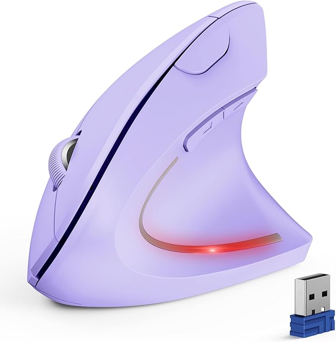 TECKNET Ergonomic Mouse, Wireless Bluetooth Vertical Mouse, 4800 DPI Optical Tracking, 6 Adjustable DPI, Quiet Clicks, 2.4GHz with USB A Receiver, 12 Months Battery, 6 Buttons, Wide Compatibility