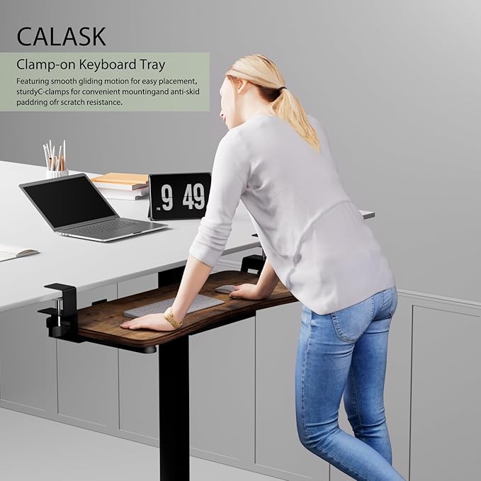 Desktop Keyboard Tray, Under Desk Pull Out,25.59" X 11.81" Large Size Radian Keyboard Tray with C-Clip Mount, Easy Installation, Computer Keyboard Stand, for Home Study and Office(Wood)