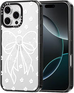 MOSNOVO Case for iPhone 16 Pro Max, [10ft 4X Military-Grade Drop Protection] Durable & Shockproof Phone Case Cover Design for iPhone 16 Pro Max - Lacey Bow - Clear Black