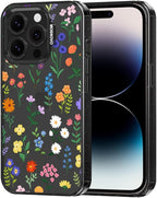 MOSNOVO Case for iPhone 14 Pro, [10ft 4X Military-Grade Drop Protection] Durable & Shockproof Phone Case Cover Design for iPhone 14 Pro - Botanical Floral - Clear Black