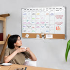 Calendar Whiteboard for Wall,24" x 18" White Board Calendar Dry Erase with Silver Aluminum Frame,Double Side Wall Hanging Board for Office,Home,Kitchen