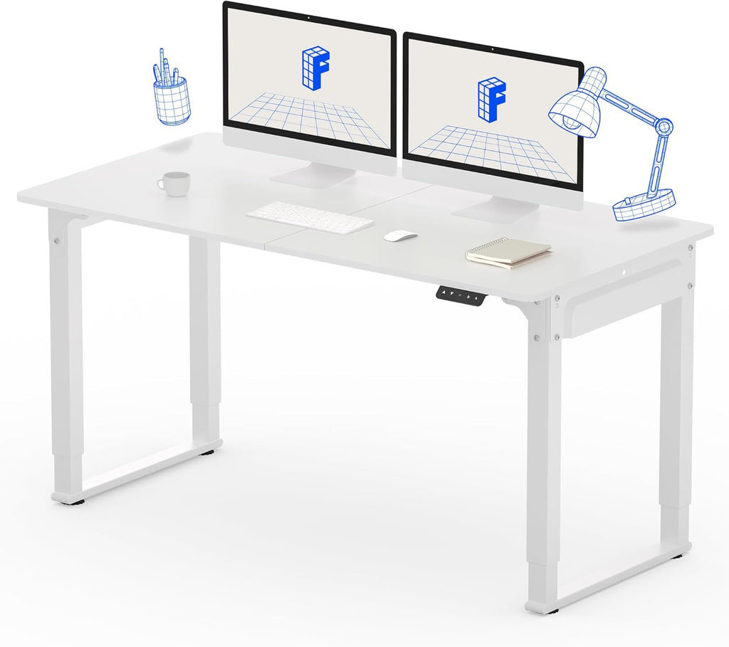 FLEXISPOT 4 Legs Standing Desk 55 x 28 Inch Electric Adjustable Height with Splice Board Home Office Sit Stand Up Desk, White Top + White Frame
