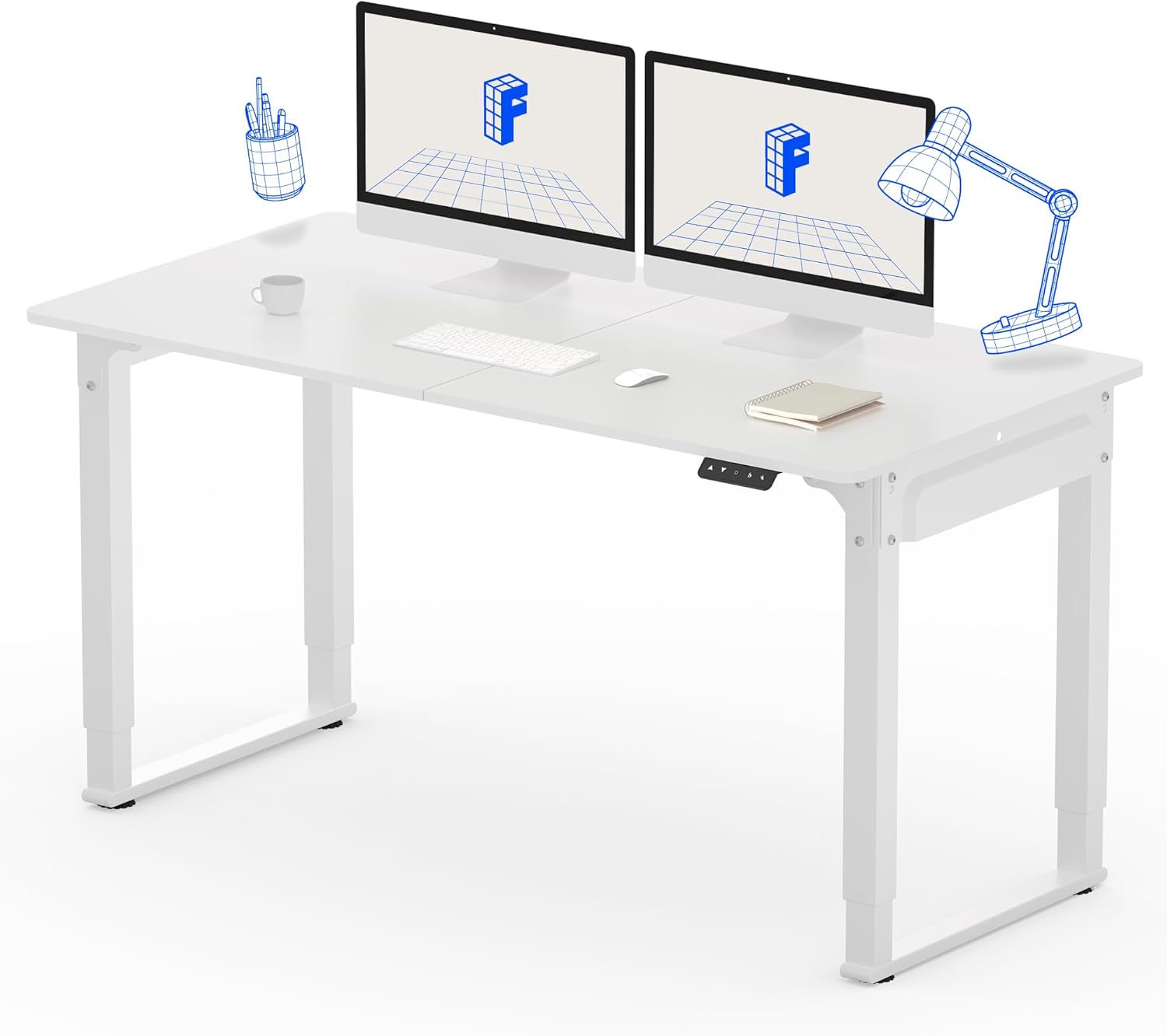 FLEXISPOT 4 Legs Standing Desk 55 x 28 Inch Electric Adjustable Height with Splice Board Home Office Sit Stand Up Desk, White Top + White Frame