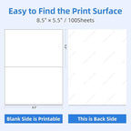 1000 Half Sheet Self Adhesive Shipping Labels for Laser & Inkjet Printers - 500 Sheets, 2 per Page Shipping Labels, 8.5" x 5.5" Half Sheet Labels
