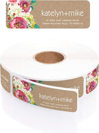 Kraft Faux Look Floral Rolled Address Labels/Roll of 500 Personalized Address Labels/Designer Return Address Stickers in Elegant Plastic Dispenser
